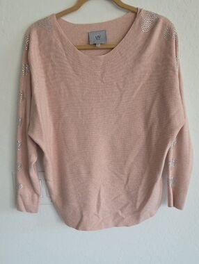 Milano Light Pink Crewneck Sweater with Rhinestone Accents